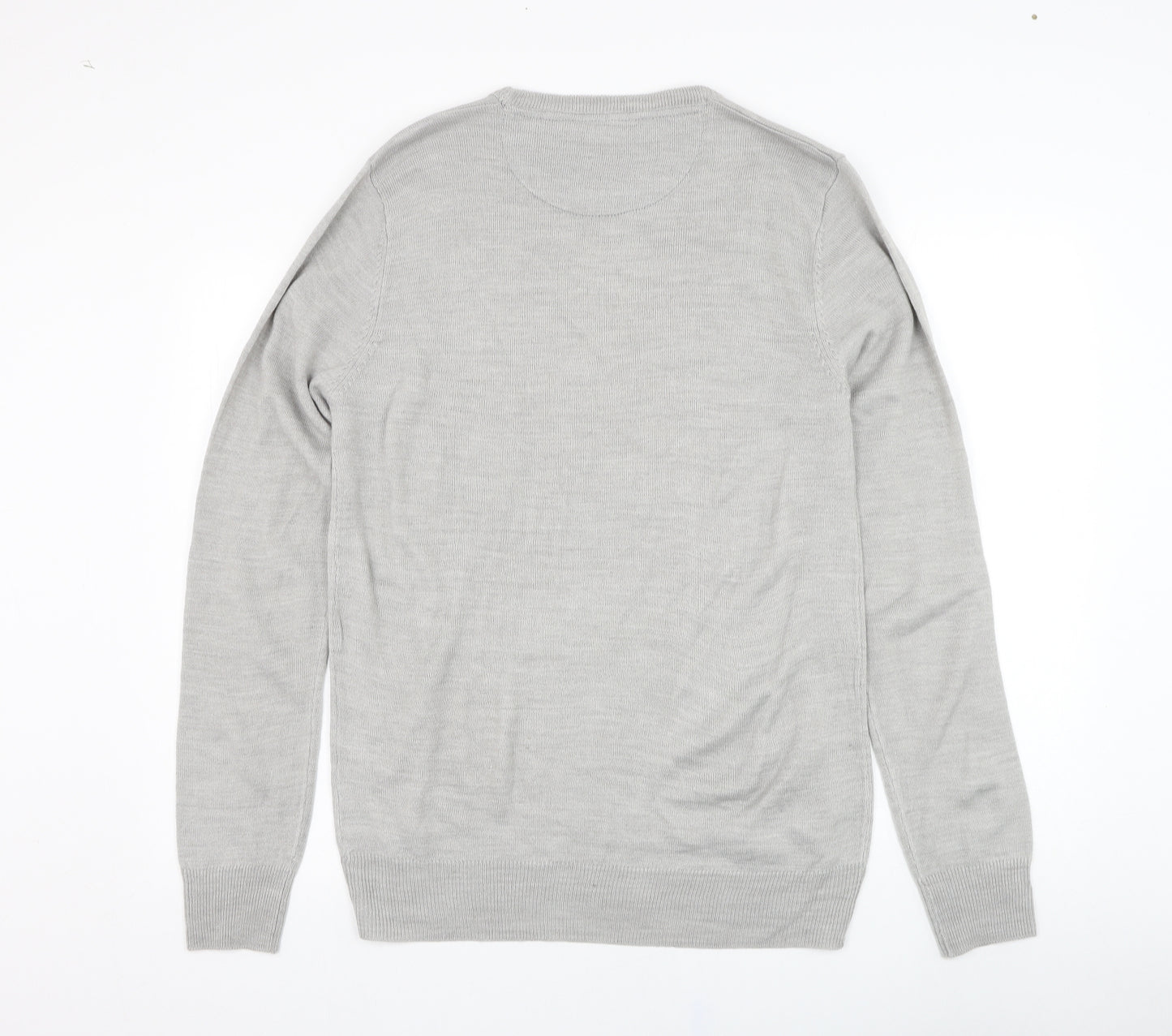 Brave Soul Mens Grey Round Neck  Acrylic  Jumper Size L