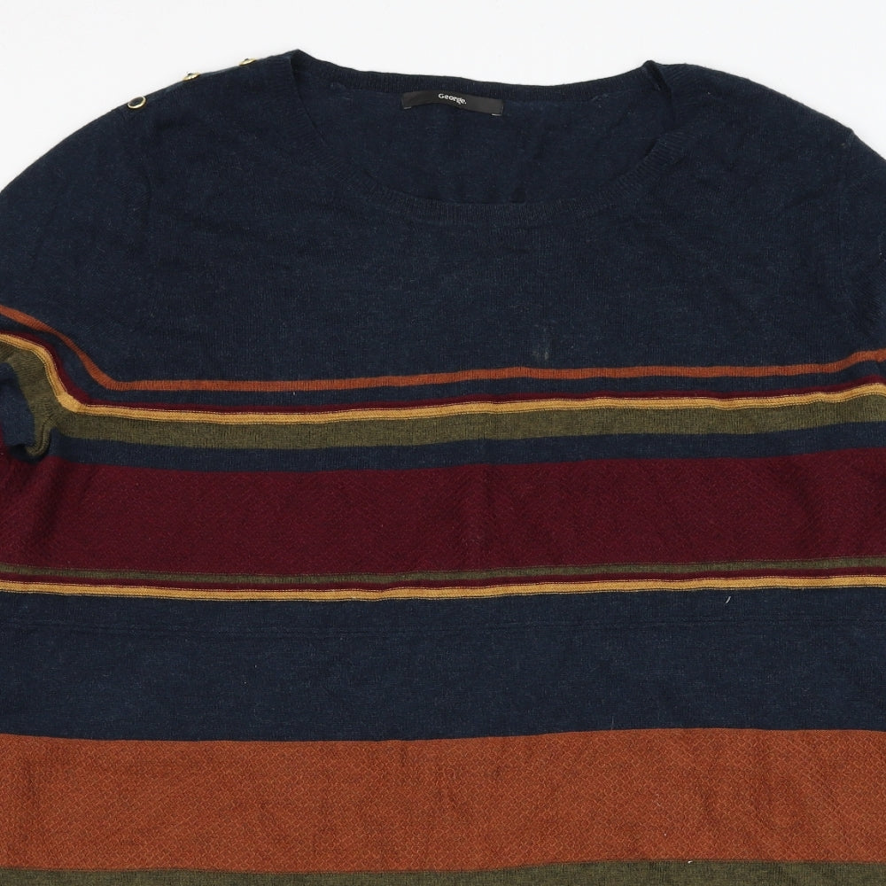 George Womens Blue Round Neck Striped Acrylic Pullover Jumper Size 22