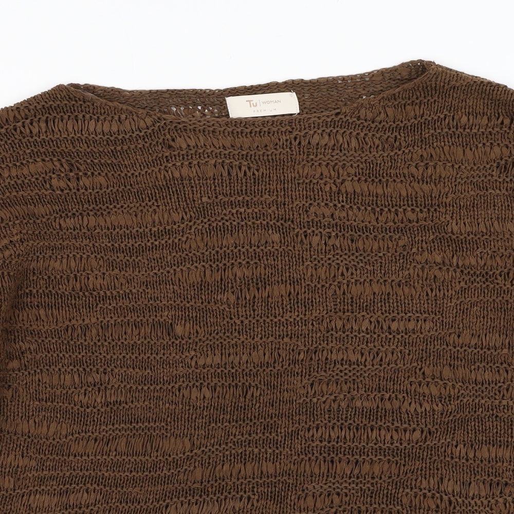 TU Womens Brown Round Neck  Acrylic Pullover Jumper Size 12