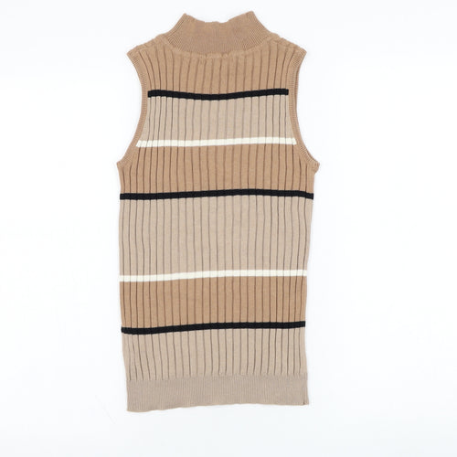 Select Womens Brown Mock Neck Striped Cotton Vest Jumper Size 10