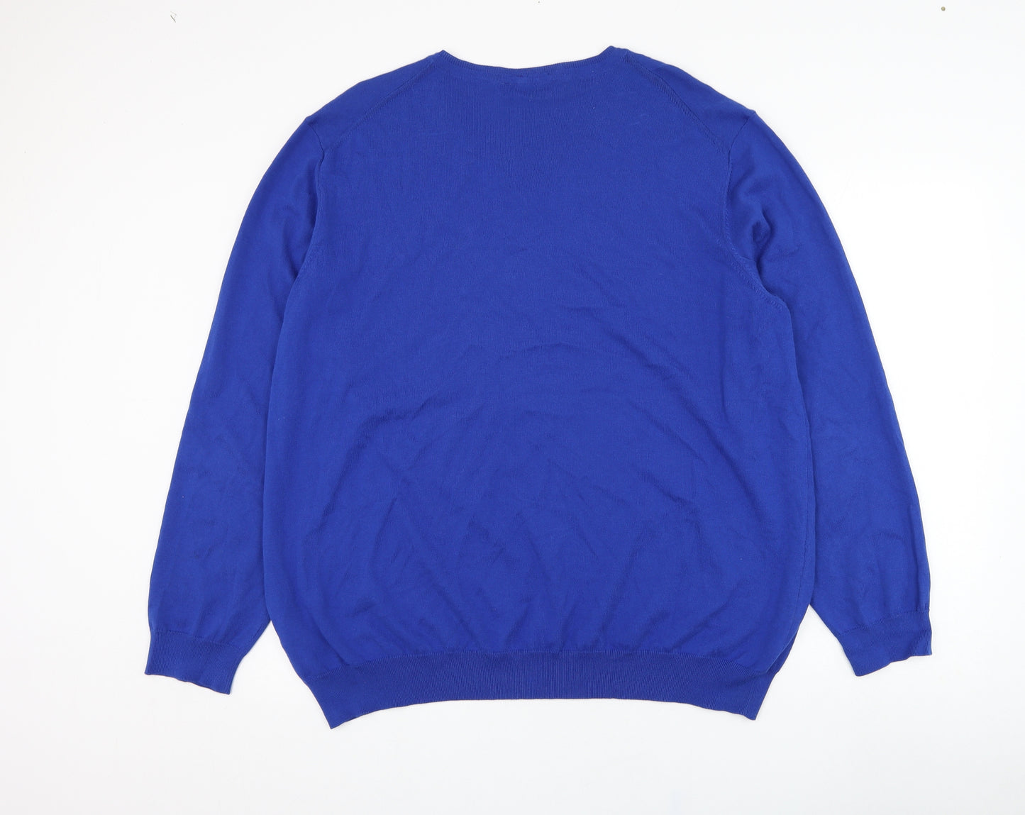 HUGO BOSS Mens Blue V-Neck  Cotton Pullover Jumper Size 3XL