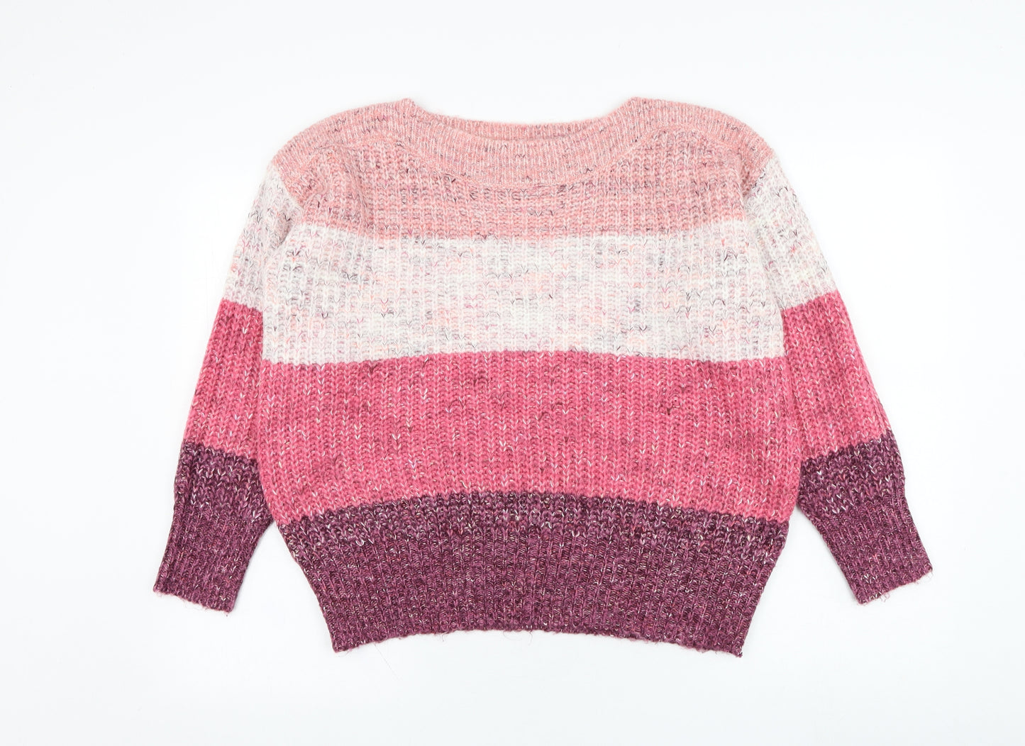 Nutmeg Womens Pink Round Neck Striped Acrylic Pullover Jumper Size 12
