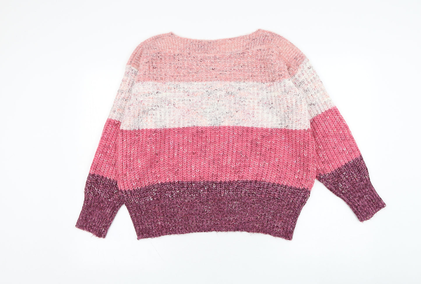 Nutmeg Womens Pink Round Neck Striped Acrylic Pullover Jumper Size 12