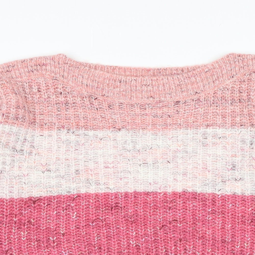 Nutmeg Womens Pink Round Neck Striped Acrylic Pullover Jumper Size 12