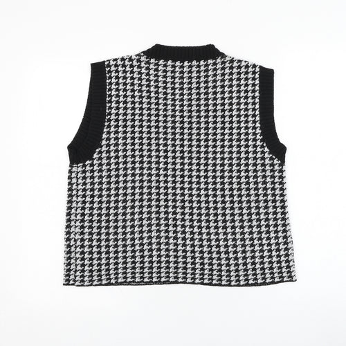 SheIn Womens Black V-Neck Houndstooth Polyester Vest Jumper Size 12