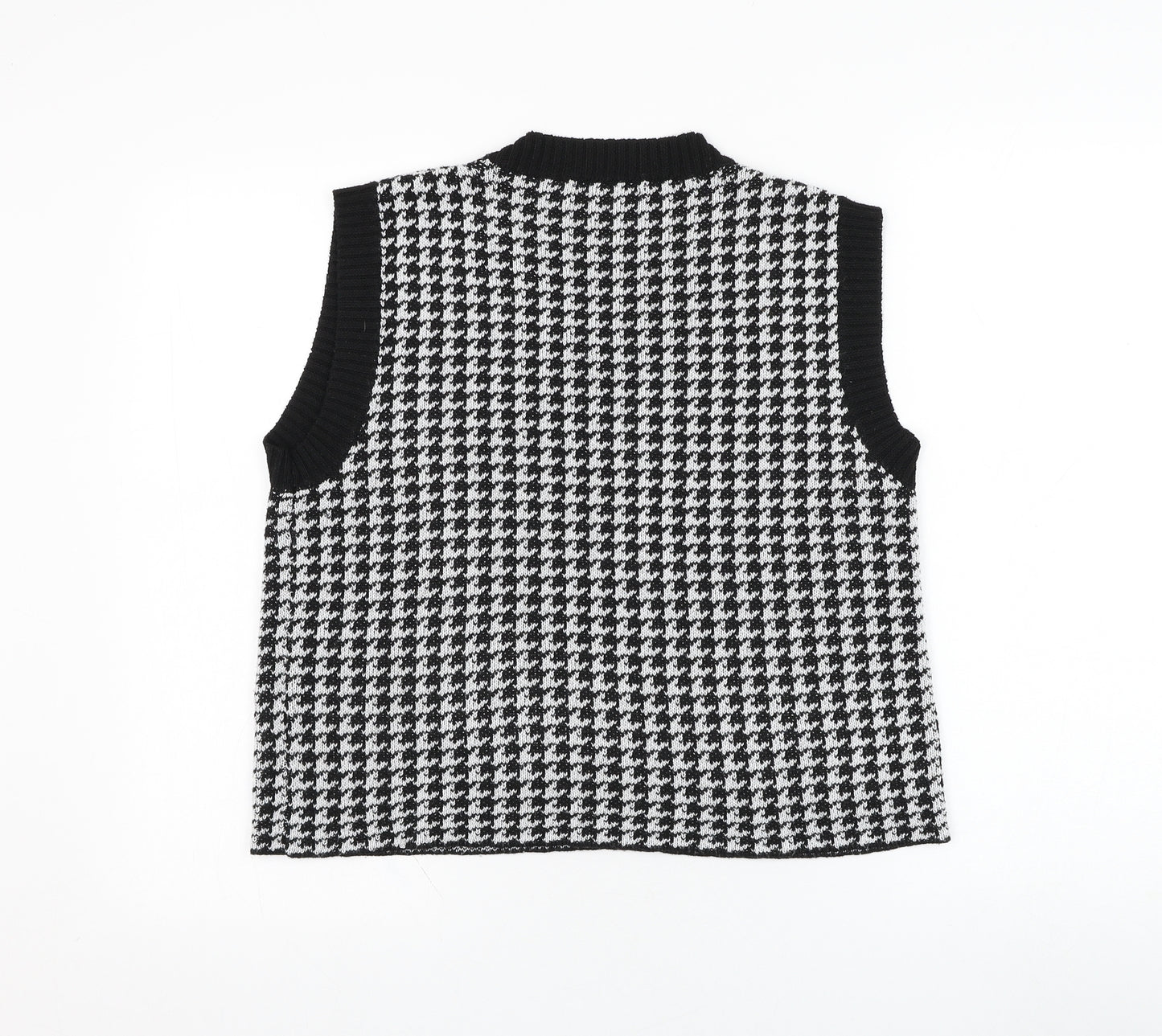 SheIn Womens Black V-Neck Houndstooth Polyester Vest Jumper Size 12