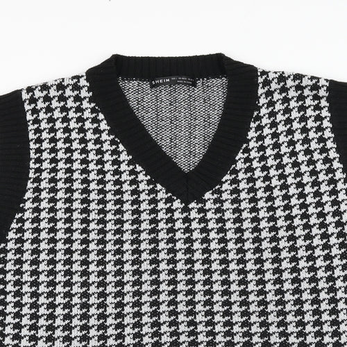 SheIn Womens Black V-Neck Houndstooth Polyester Vest Jumper Size 12