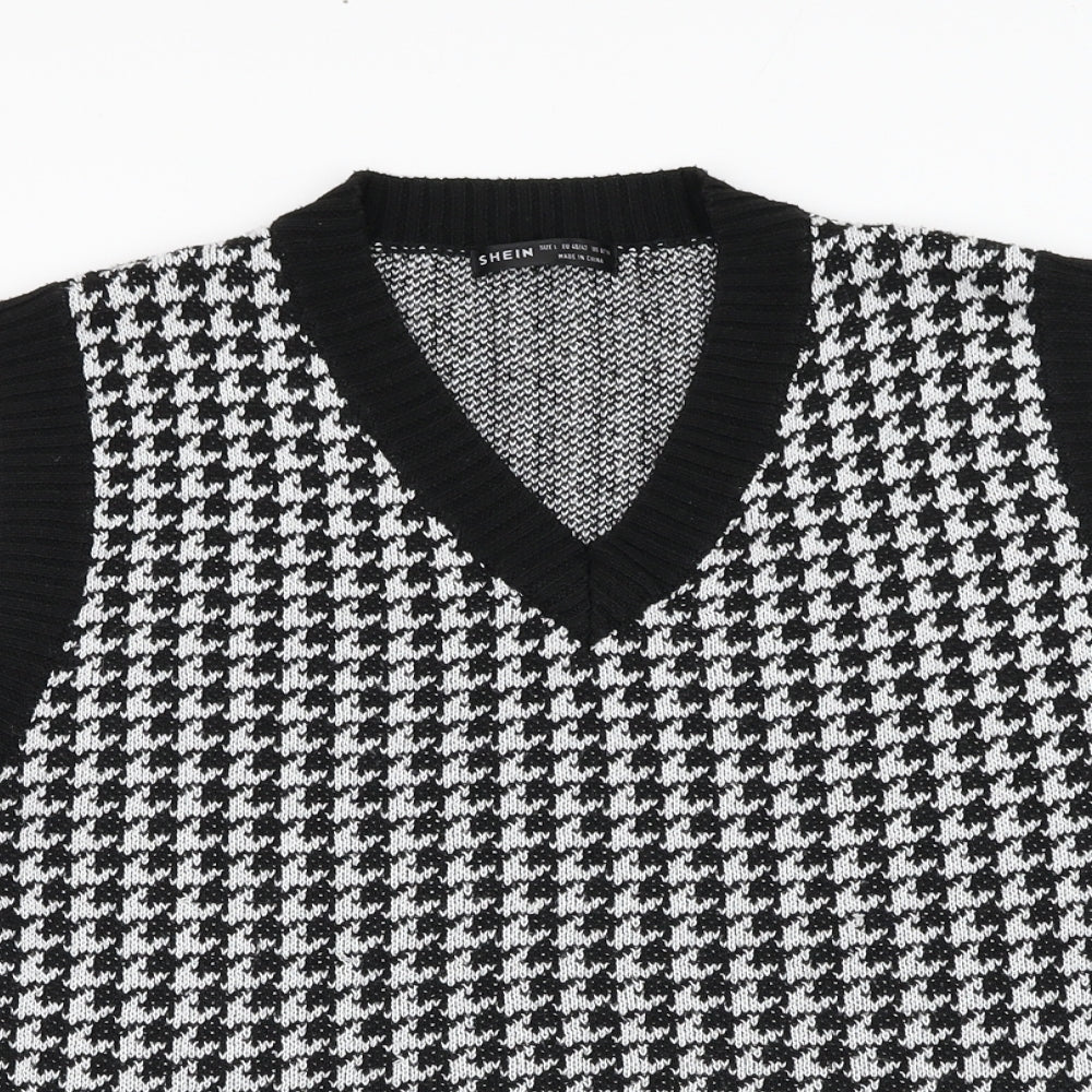 SheIn Womens Black V-Neck Houndstooth Polyester Vest Jumper Size 12