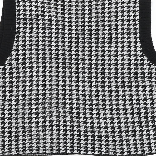 SheIn Womens Black V-Neck Houndstooth Polyester Vest Jumper Size 12