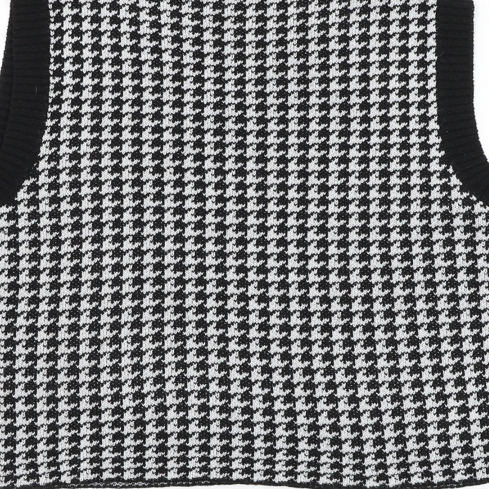 SheIn Womens Black V-Neck Houndstooth Polyester Vest Jumper Size 12