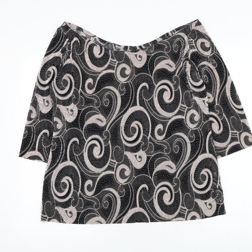 Marks and Spencer Womens Black Geometric Polyester Basic Blouse Size 14 Round Neck