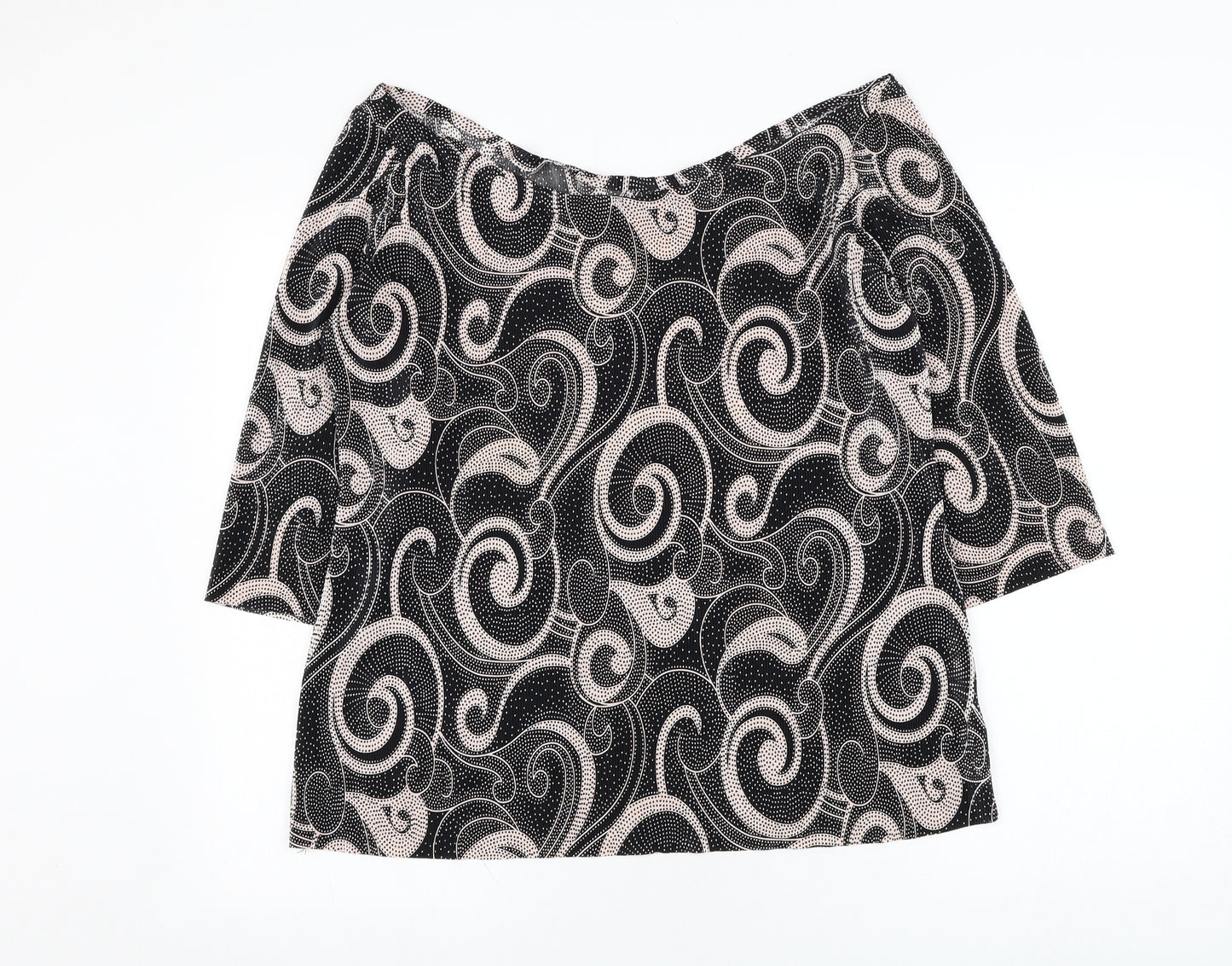 Marks and Spencer Womens Black Geometric Polyester Basic Blouse Size 14 Round Neck