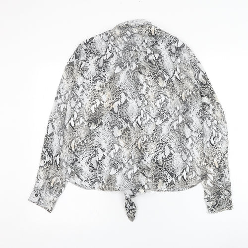 River Island Womens White Animal Print Polyester Basic Button-Up Size 10 Collared - Knot front