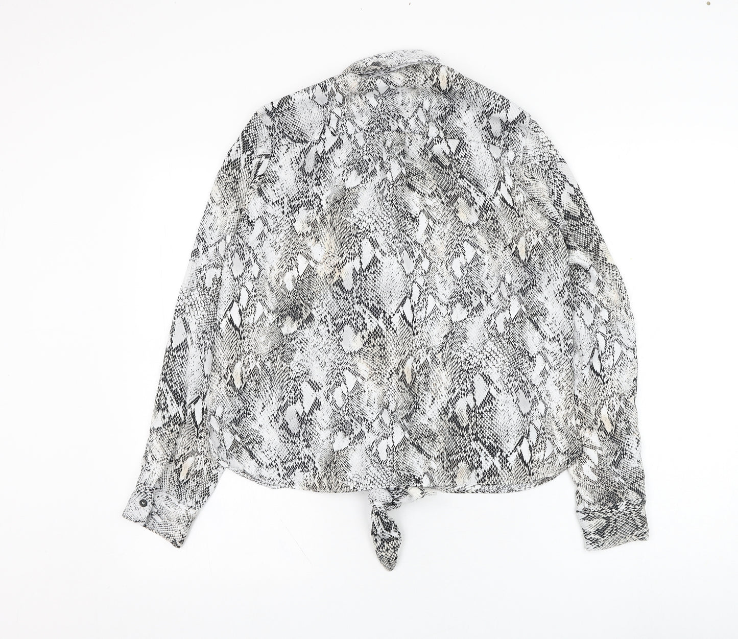 River Island Womens White Animal Print Polyester Basic Button-Up Size 10 Collared - Knot front