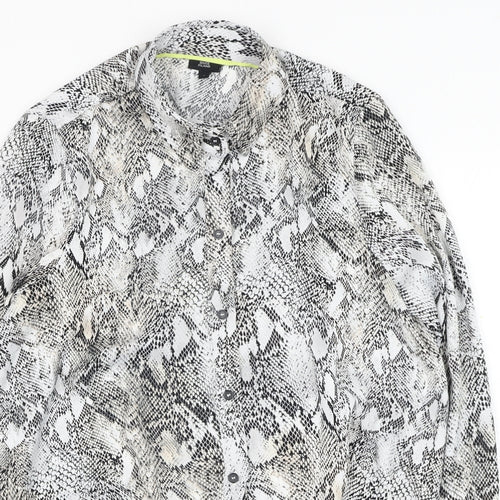 River Island Womens White Animal Print Polyester Basic Button-Up Size 10 Collared - Knot front