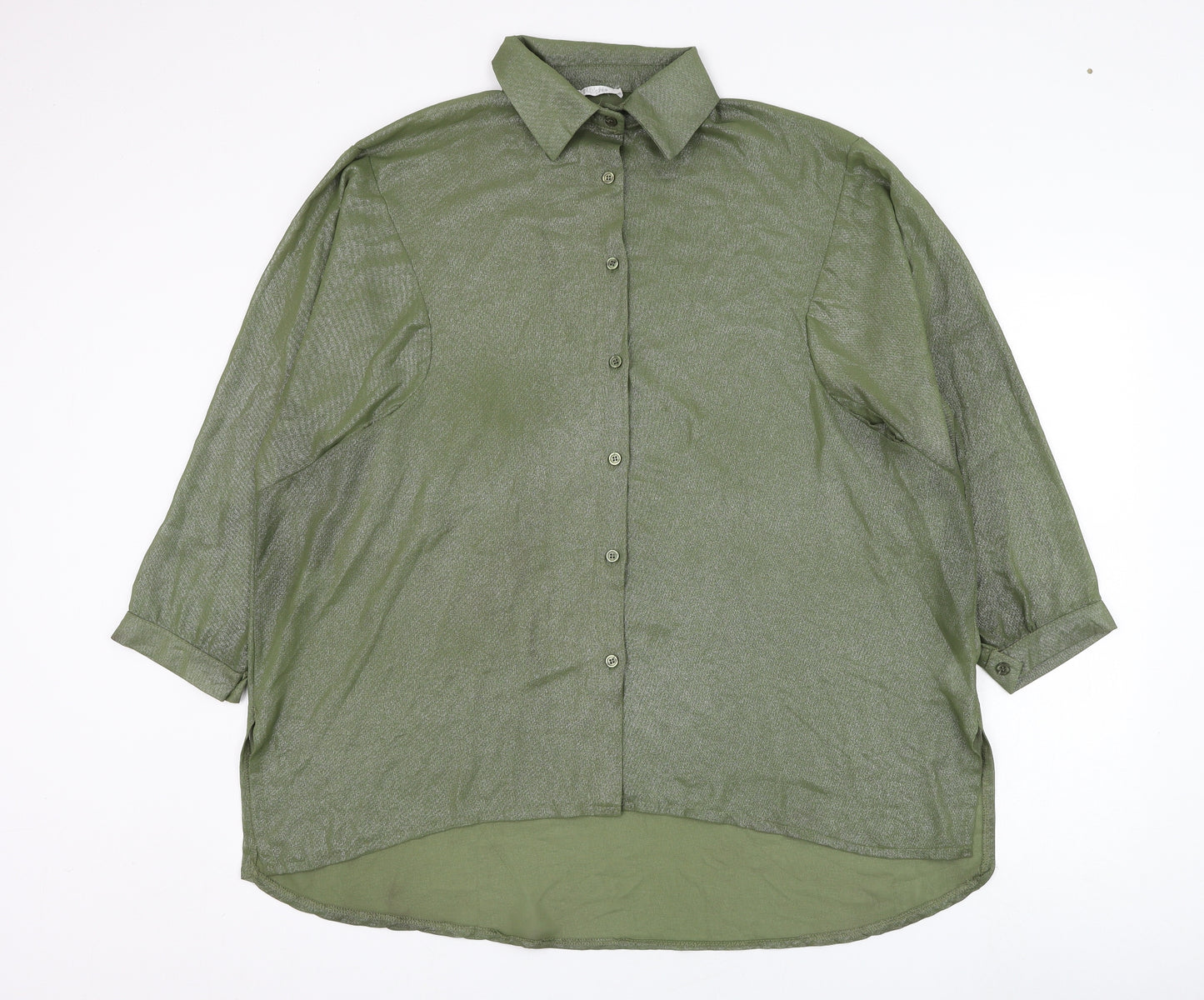 Tillets Womens Green  Polyester Basic Button-Up Size XL Collared