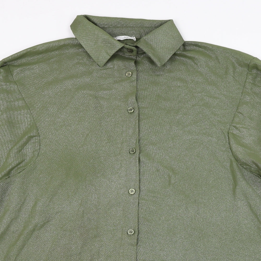 Tillets Womens Green  Polyester Basic Button-Up Size XL Collared