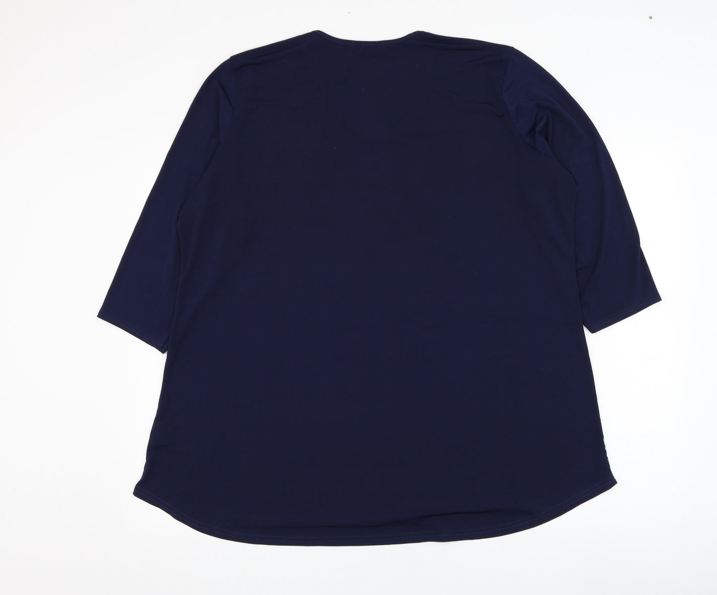 Anamor Womens Blue Floral Polyester Basic Blouse Size XL Round Neck