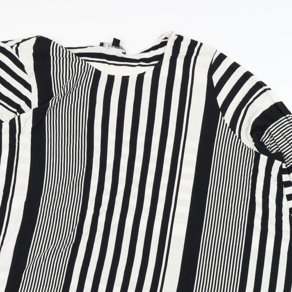 Cyrus Womens White Striped Elastane Basic Blouse Size 3XL Round Neck