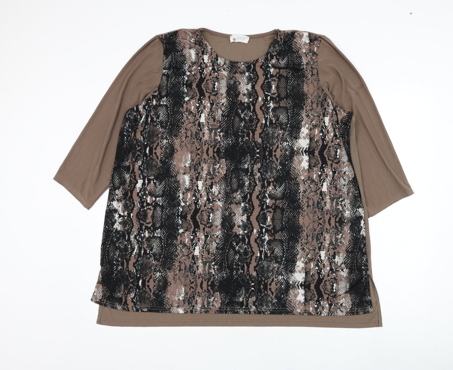 Anamor Womens Brown Animal Print Polyester Basic Blouse Size XL Round Neck