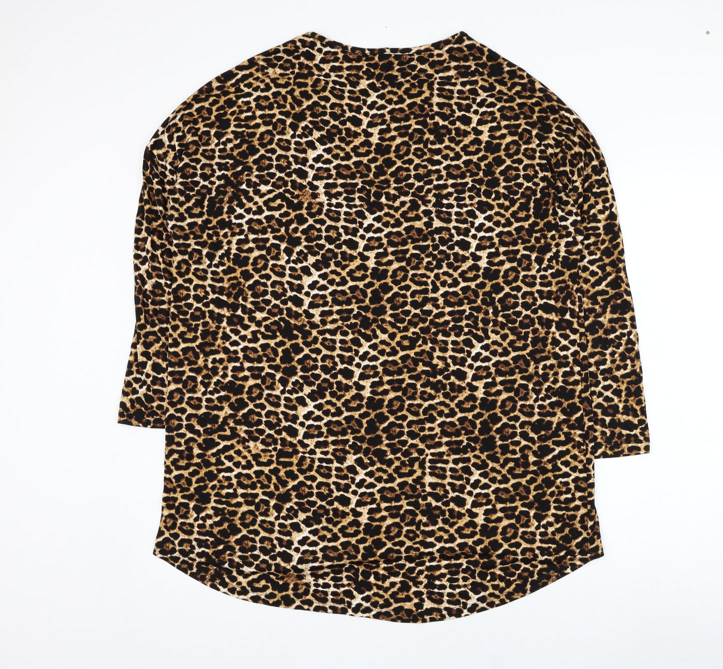 Papaya Womens Brown Animal Print Viscose Basic Blouse Size 18 Round Neck