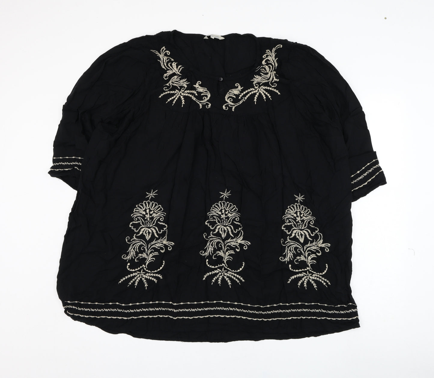 Peacocks Womens Black  Viscose Basic Blouse Size 18 Round Neck