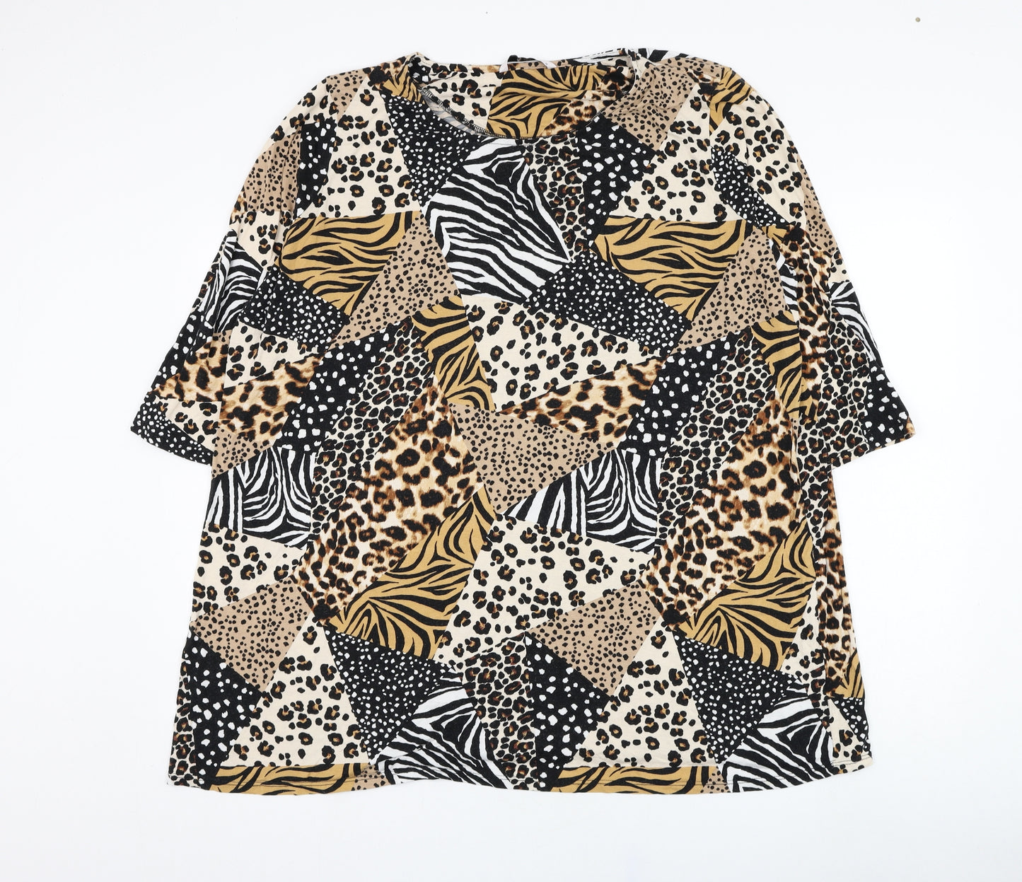 TU Womens Brown Animal Print Viscose Basic Blouse Size 26 Round Neck