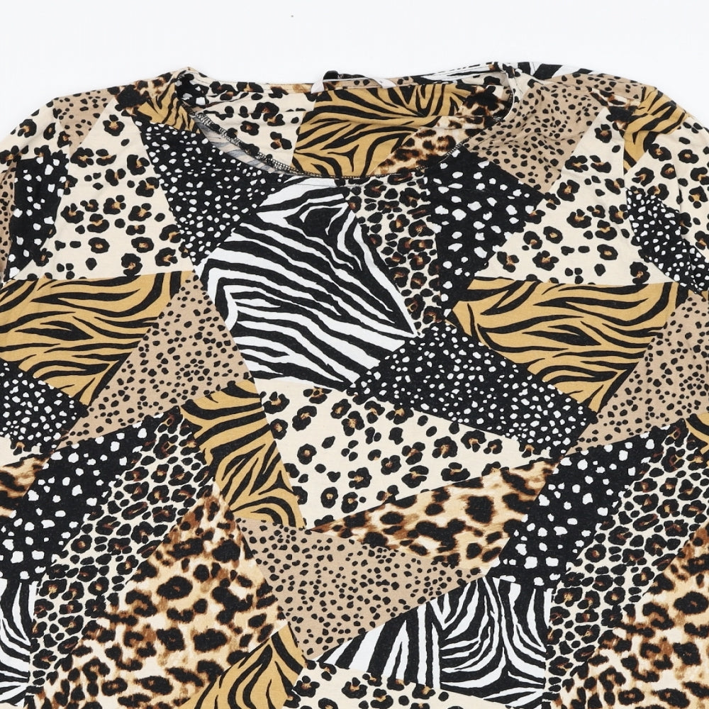 TU Womens Brown Animal Print Viscose Basic Blouse Size 26 Round Neck