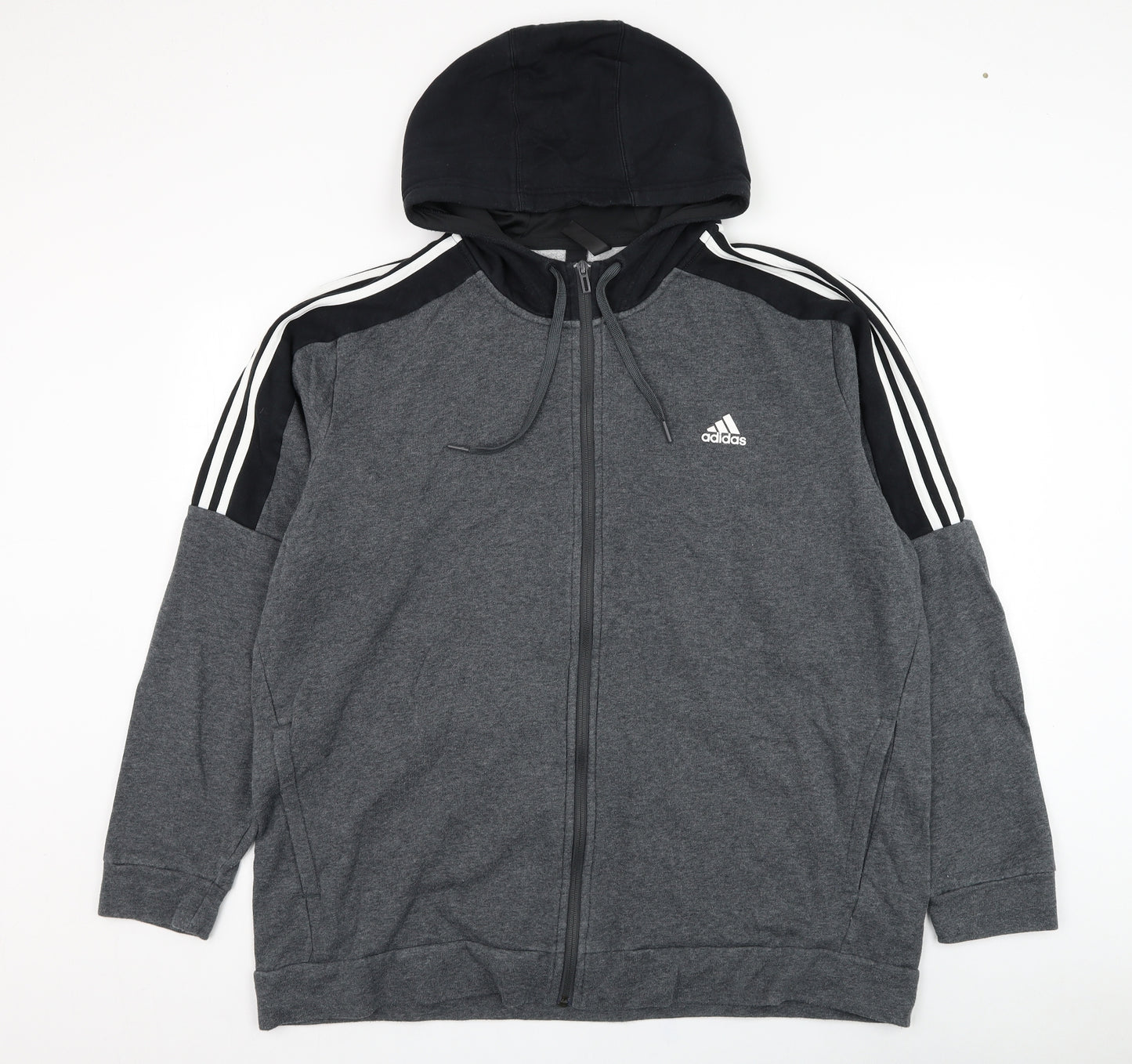 adidas Mens Grey  Cotton Full Zip Hoodie Size 2XL