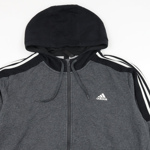 adidas Mens Grey  Cotton Full Zip Hoodie Size 2XL