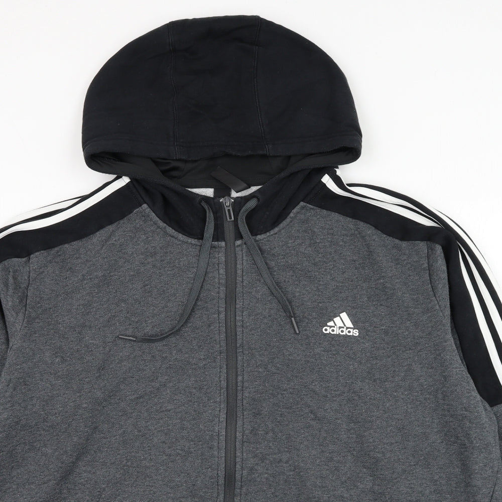 adidas Mens Grey  Cotton Full Zip Hoodie Size 2XL