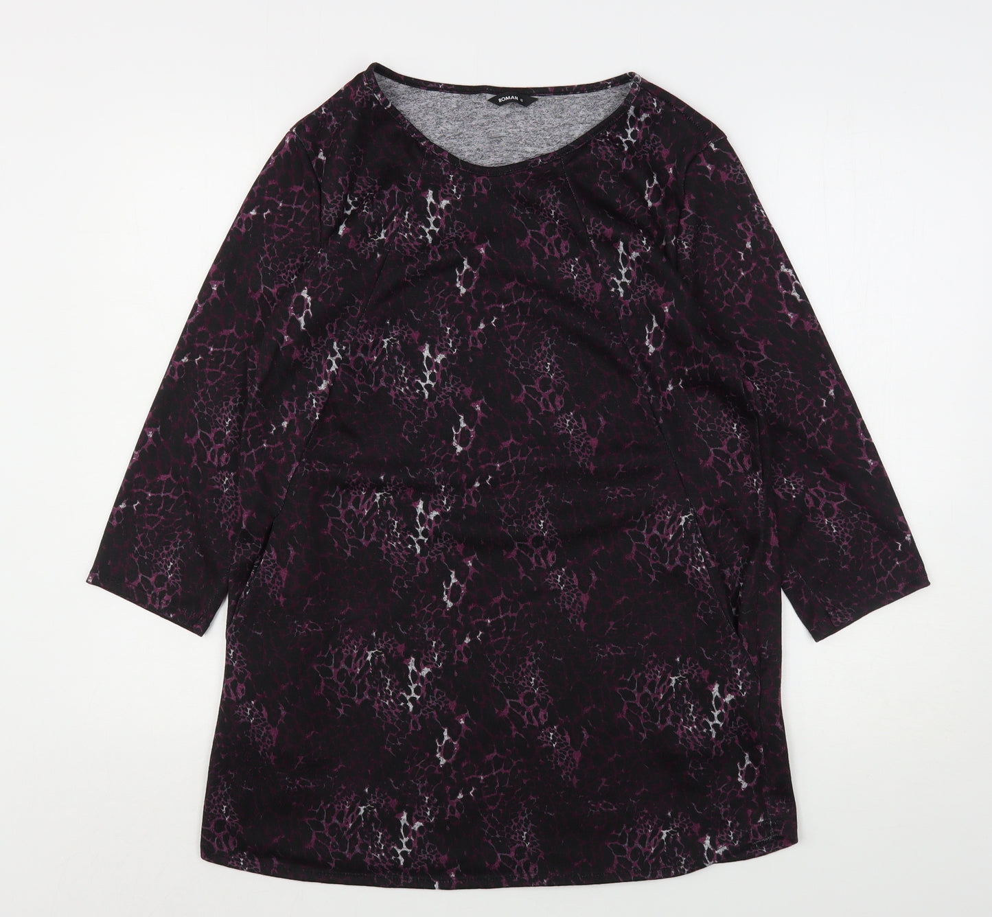 Roman Womens Purple Round Neck Animal Print Polyester Pullover Jumper Size 12