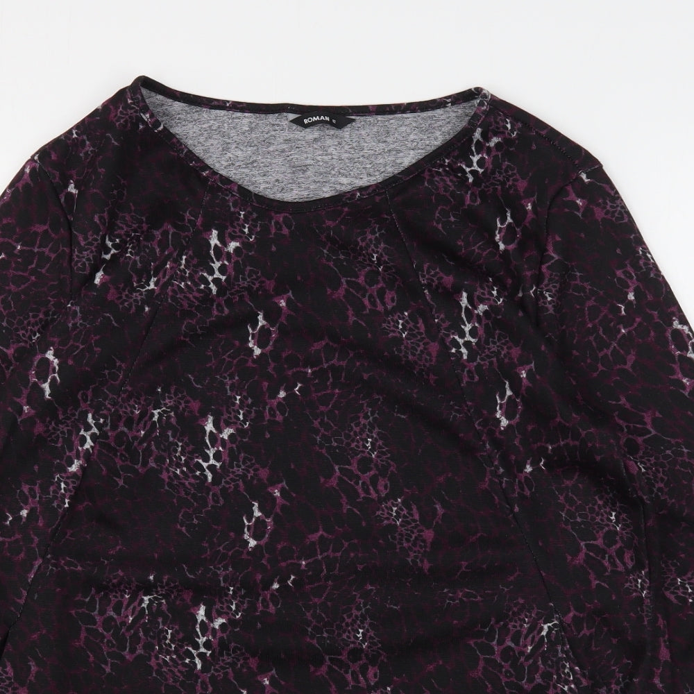 Roman Womens Purple Round Neck Animal Print Polyester Pullover Jumper Size 12
