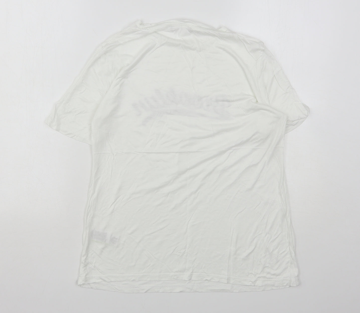 Marks and Spencer Womens White  Viscose Basic T-Shirt Size 10 Round Neck