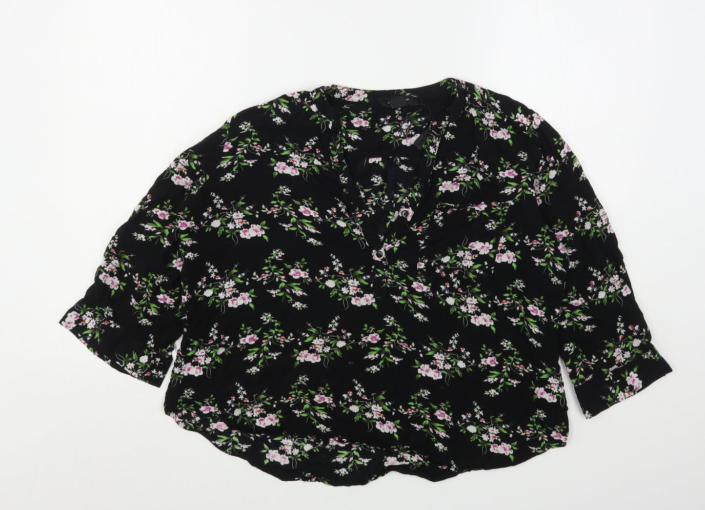 Atmosphere Womens Black Floral Viscose Basic Blouse Size 14 V-Neck
