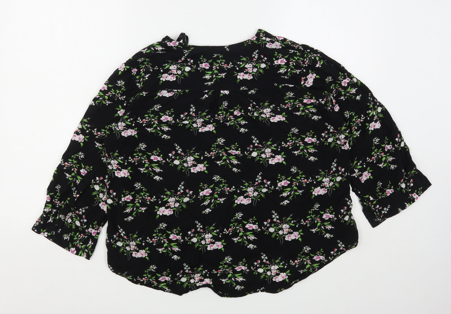 Atmosphere Womens Black Floral Viscose Basic Blouse Size 14 V-Neck