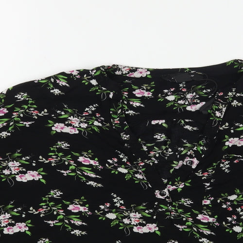 Atmosphere Womens Black Floral Viscose Basic Blouse Size 14 V-Neck