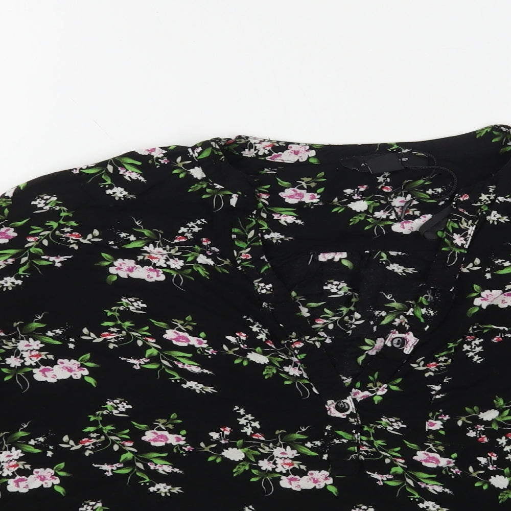 Atmosphere Womens Black Floral Viscose Basic Blouse Size 14 V-Neck
