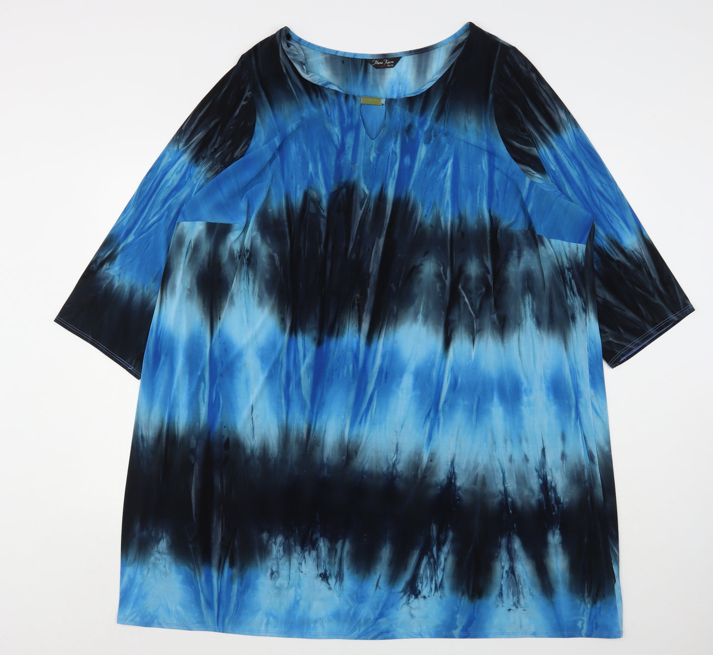 Marina Kaneva Womens Blue Geometric Polyester A-Line  Size 30  V-Neck