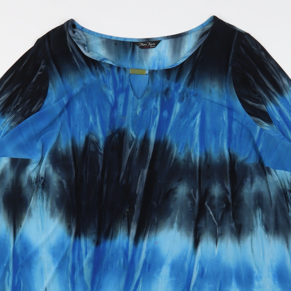 Marina Kaneva Womens Blue Geometric Polyester A-Line  Size 30  V-Neck