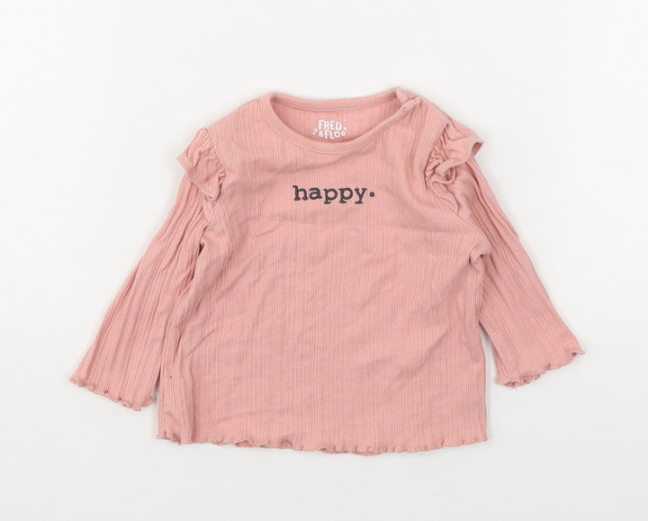 F&F Girls Pink  Cotton Basic T-Shirt Size 0-3 Months Round Neck