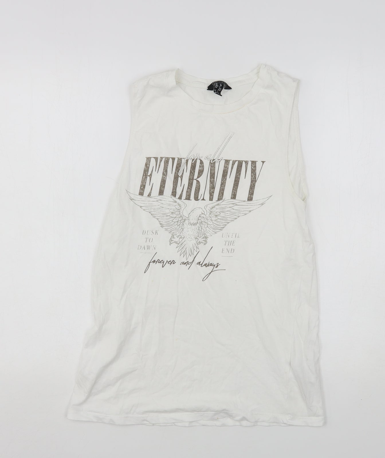 New Look Womens White  Cotton Basic Tank Size 10 Round Neck