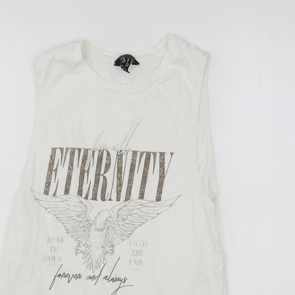 New Look Womens White  Cotton Basic Tank Size 10 Round Neck