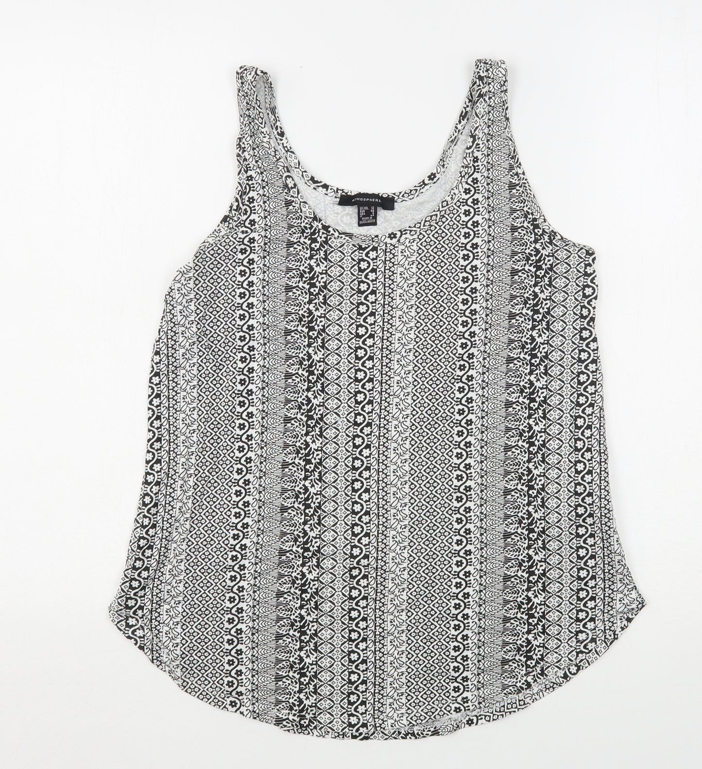 Atmosphere Womens Black Floral Cotton Basic Tank Size 12 Round Neck