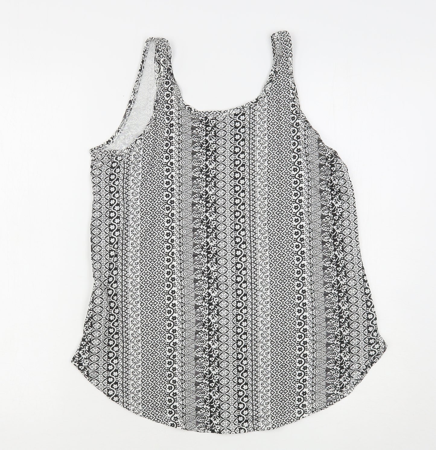 Atmosphere Womens Black Floral Cotton Basic Tank Size 12 Round Neck