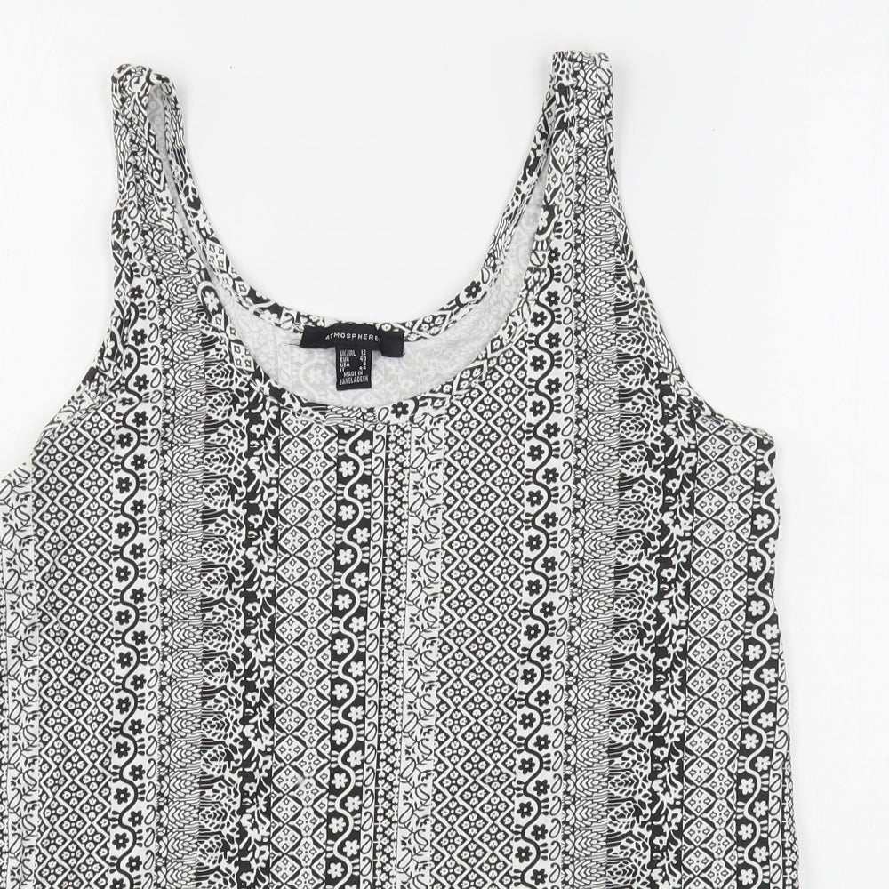 Atmosphere Womens Black Floral Cotton Basic Tank Size 12 Round Neck