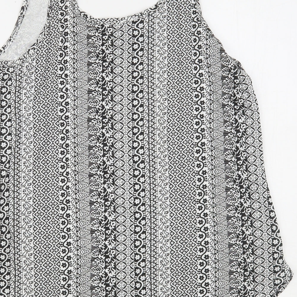 Atmosphere Womens Black Floral Cotton Basic Tank Size 12 Round Neck