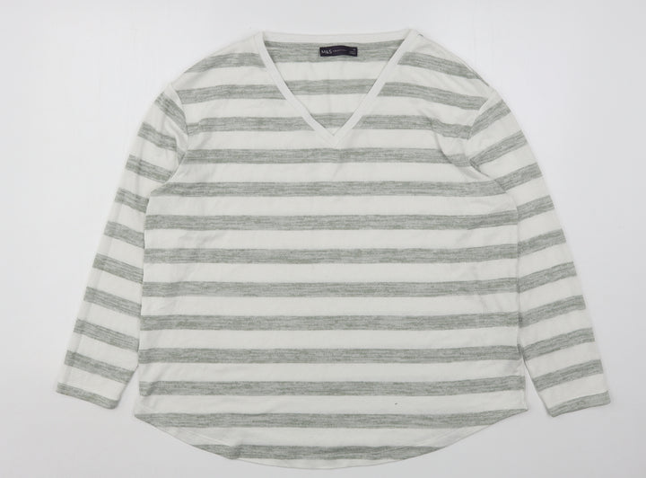 Marks and Spencer Womens Multicoloured V-Neck Striped Viscose Pullover Jumper Size 18