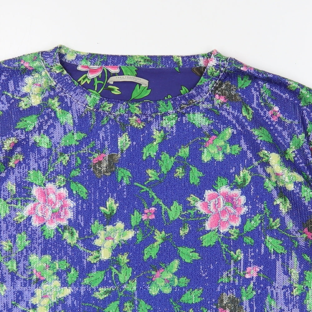 Zara Womens Multicoloured Floral Polyester Basic Blouse Size M Round Neck
