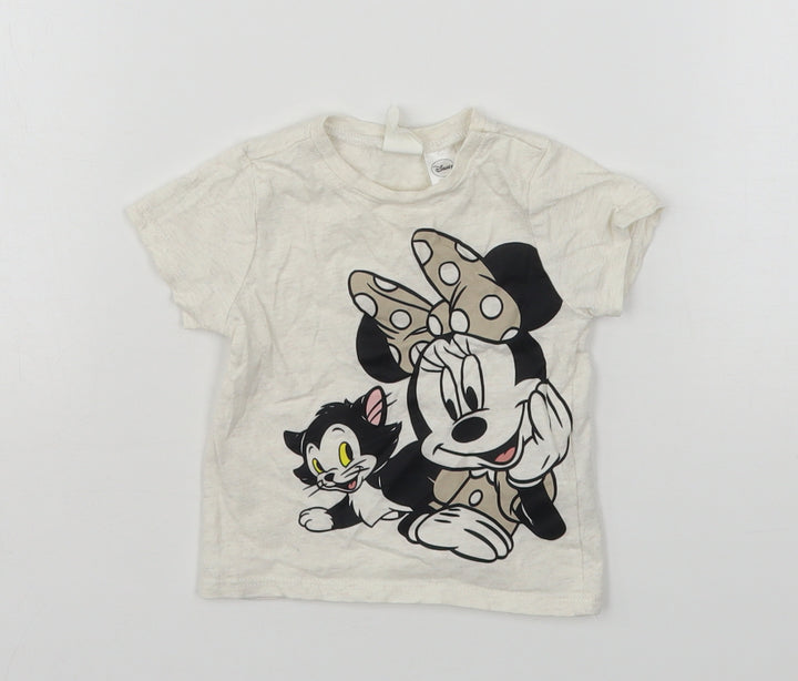 H&M Girls Beige  Cotton Basic T-Shirt Size 3-6 Months Round Neck  - Minnie Mouse